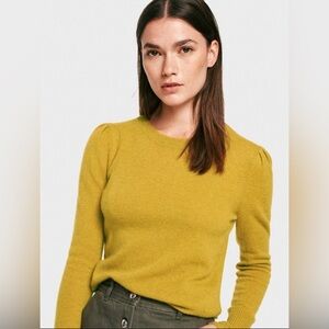 White + Warren Cashmere Shoulder Puff Crewneck  Mustard Yellow Sweater